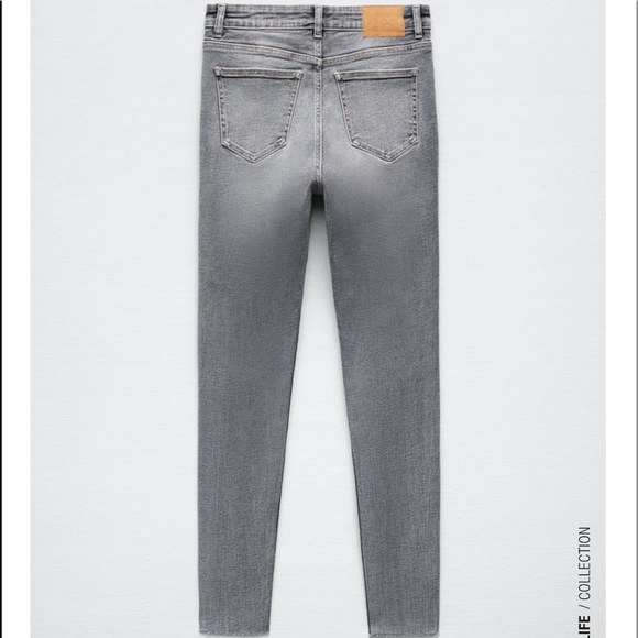 Zara denim vintage wash grey charcoal high rise straight leg ankle jeans - Picture 4 of 13